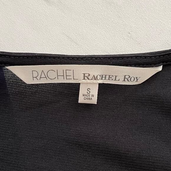 Rachel Roy Grecian Draped Mini Dress Sleeveless Mesh Colorblock Blue Black Small - Picture 9 of 11